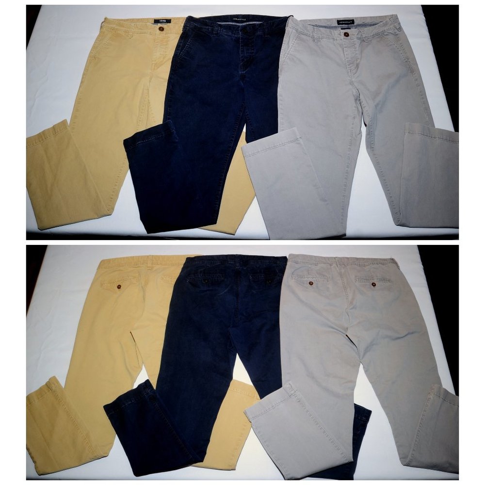 Boys Aero Aeropostale Slim Straight Pant LOT of 3 Size 31 x 32 Khaki Navy & Gray